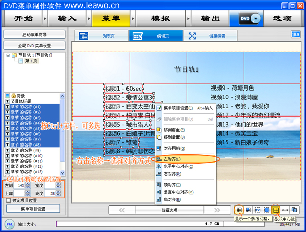 dvd光碟制作节目轨菜单布局,不要视频缩略图,只显示文件列表7